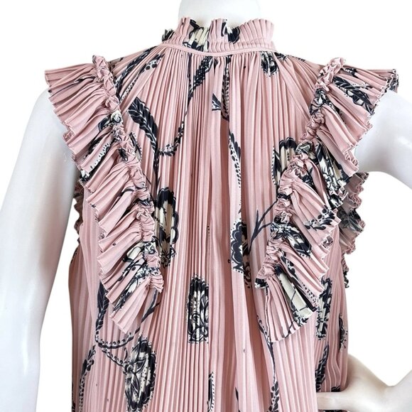 Whistles Pleated Floral Ruffle Wide Leg Cocktail Jumpsuit Pink Blue Size US 4 - Picture 5 of 10